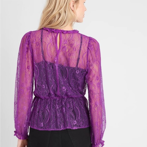 Banana Republic Factory Purple Lace Peplum Long Sleeve Blouse Size Small… - Picture 3 of 10